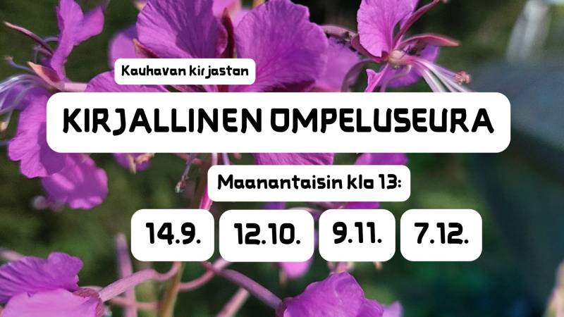 Kauhavan kirjaston kirjallinen ompeluseura maanantaisin klo 13: 14.9., 12.10., 9.11. ja 7.12.